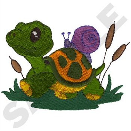 Tortoise With Snail Machine Embroidery Design