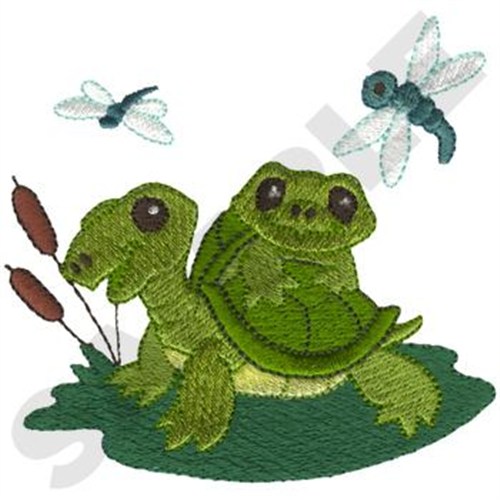 Turtles W/ Dragonflies Machine Embroidery Design