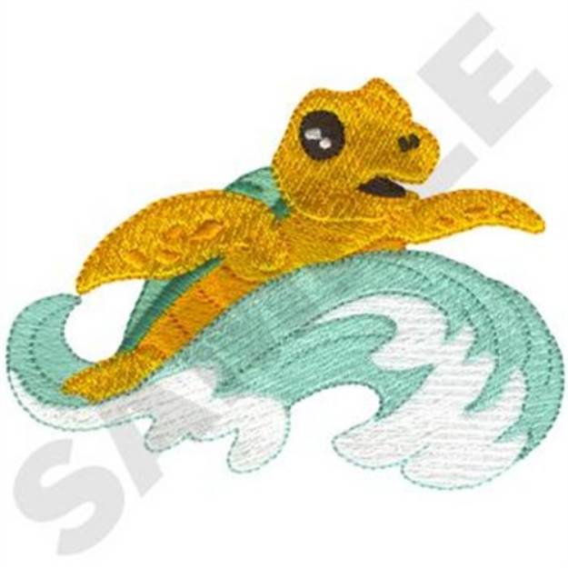 Picture of Sea Turtle Riding Wave Machine Embroidery Design