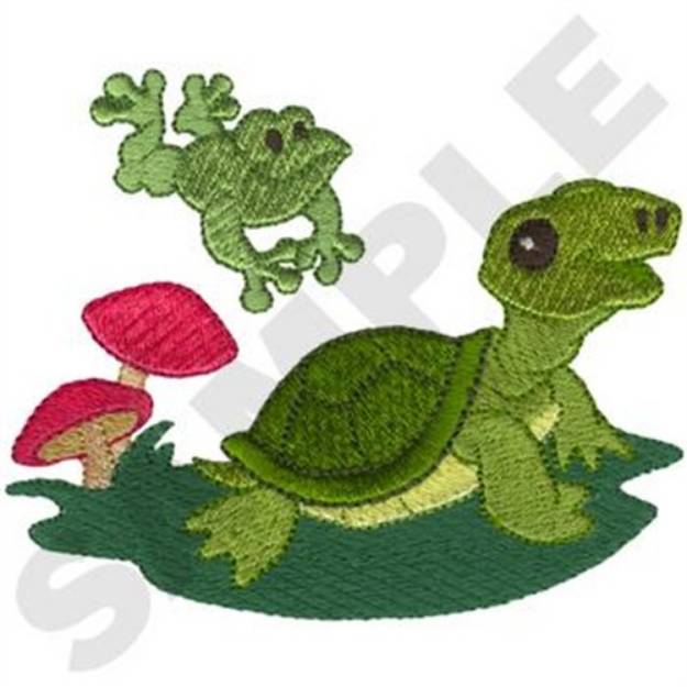 Picture of Turtle With Frog Machine Embroidery Design