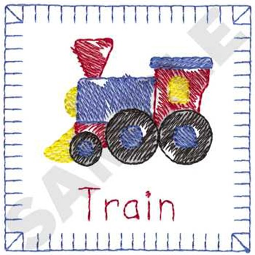 Train Quilt Square Machine Embroidery Design