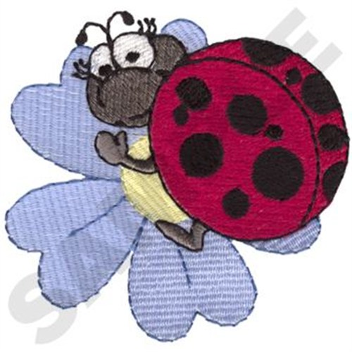 Girl Ladybug On Flower Machine Embroidery Design