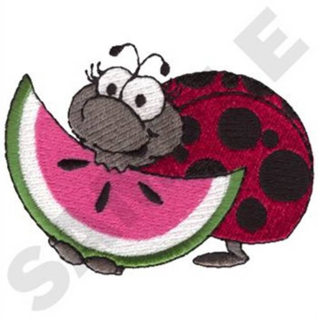Picture of Girl Ladybug Eating Watermelon Machine Embroidery Design