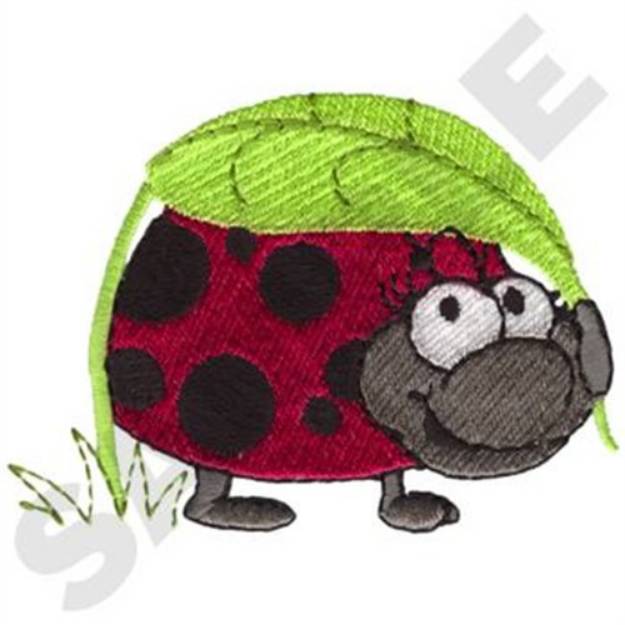 Picture of Girl Ladybug Under Leaf Machine Embroidery Design