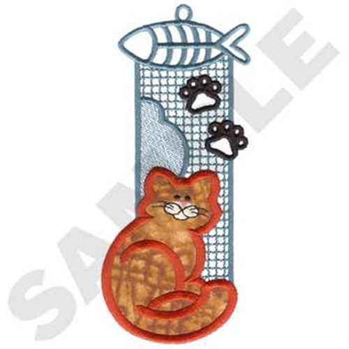 Cat Bookmark Applique Machine Embroidery Design