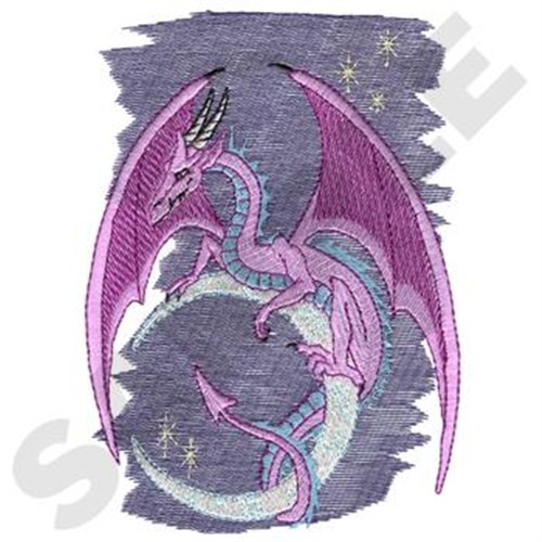 Dragon On Moon Machine Embroidery Design