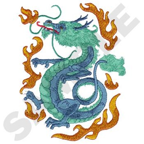 Dragon With Flames Machine Embroidery Design