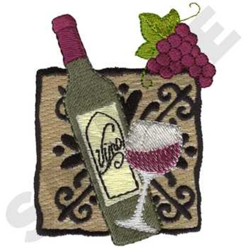 Wine Bottle With Tile Machine Embroidery Design