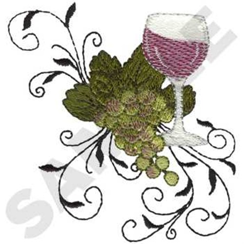Wine Glass W/swirls Machine Embroidery Design