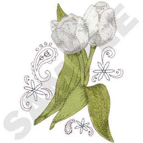 Tulips With Paisley Machine Embroidery Design