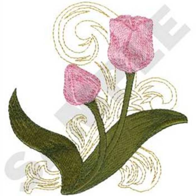 Picture of Tulip With Scroll Machine Embroidery Design