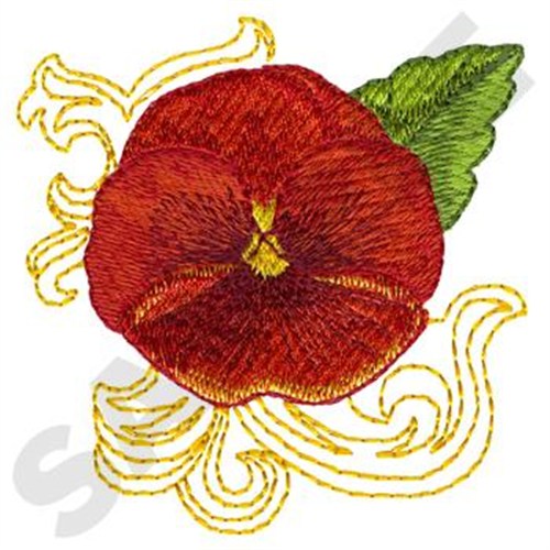 Pansy With Scroll Machine Embroidery Design