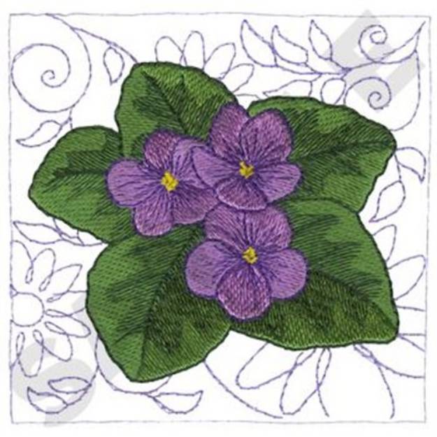 Picture of African Violets Quilt Square Machine Embroidery Design