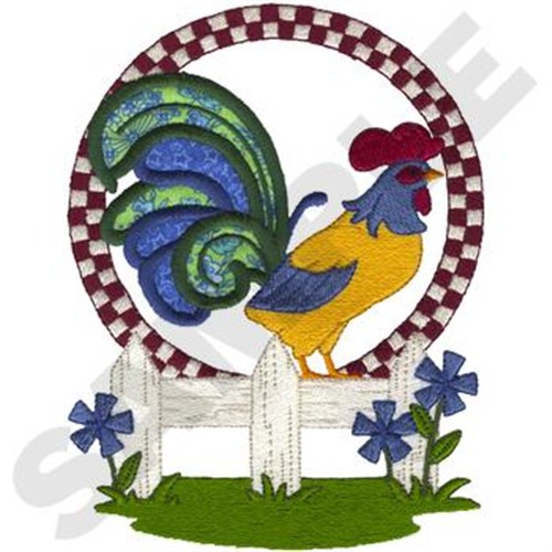 Rooster On Fence Applique Machine Embroidery Design