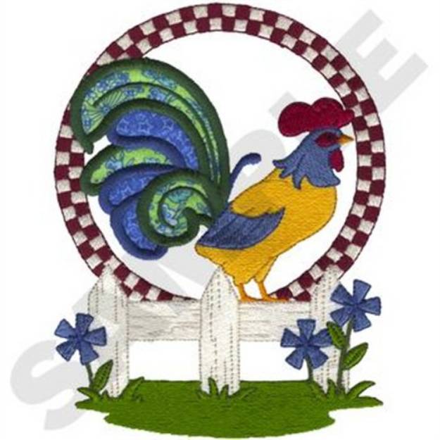 Picture of Rooster On Fence Applique Machine Embroidery Design
