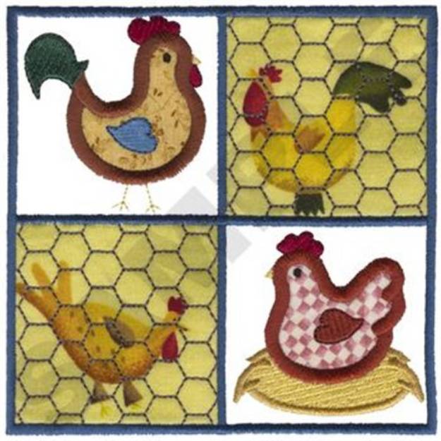 Picture of Rooster & Hen Applique Machine Embroidery Design