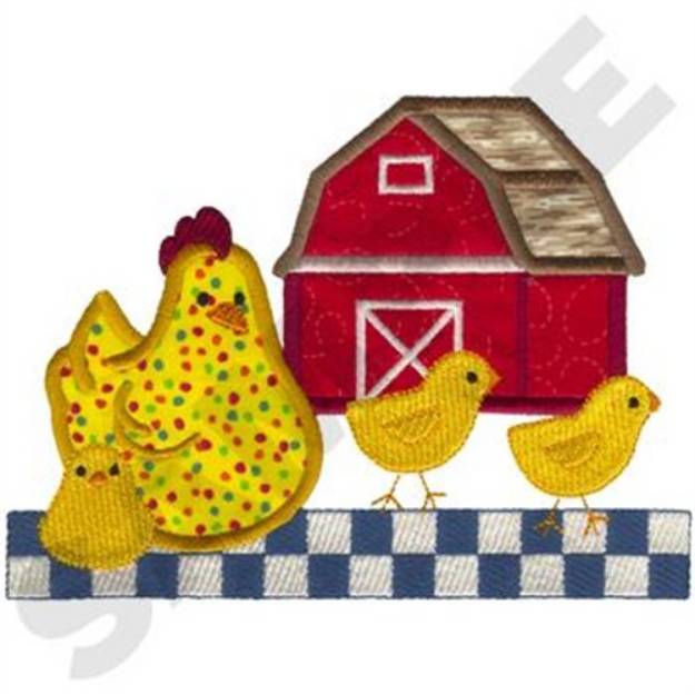 Picture of Hen W/Chicks Applique Machine Embroidery Design