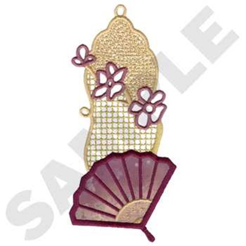 Oriental Fan Bookmark Applique Machine Embroidery Design