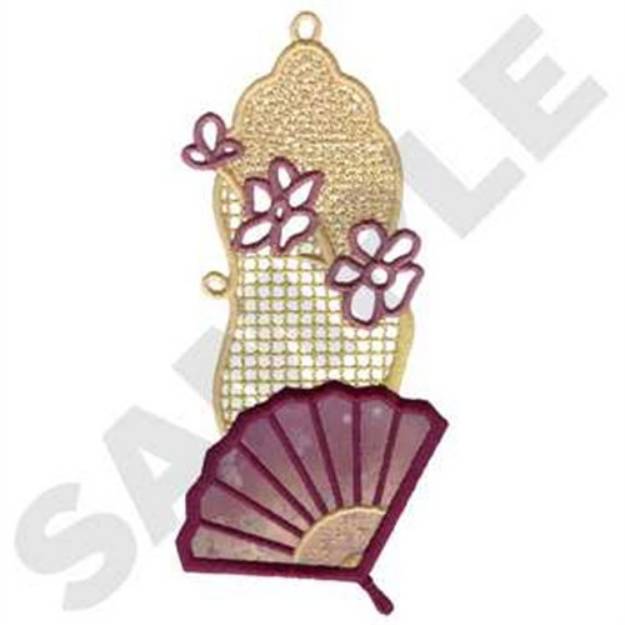 Picture of Oriental Fan Bookmark Applique Machine Embroidery Design