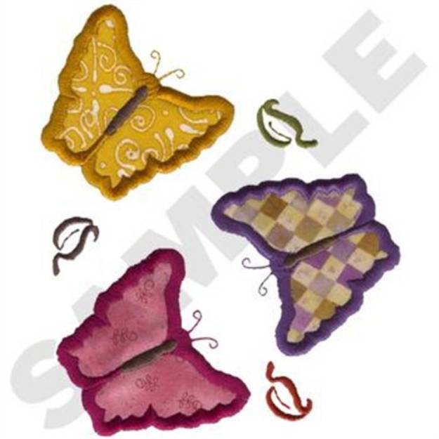 Picture of 3 Butterflies Applique Machine Embroidery Design