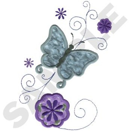 Butterfly W/Fowers Applique Machine Embroidery Design