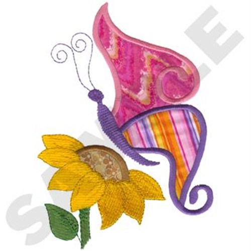 Butterfly On Flower Applique Machine Embroidery Design