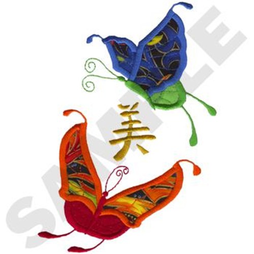 Oriental Butterflies Applique Machine Embroidery Design