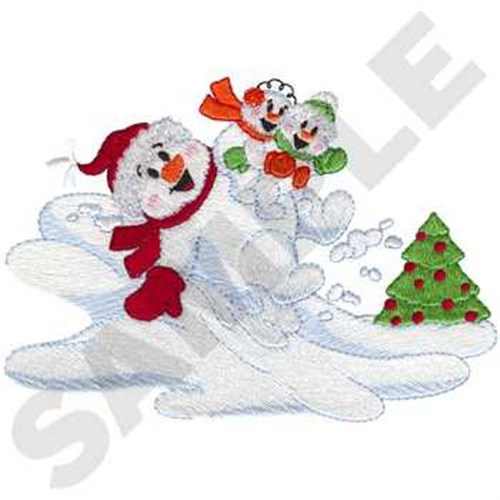 Snowman & Kids Sliding Machine Embroidery Design