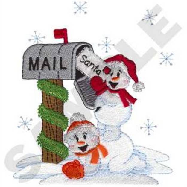 Picture of Snow Kids Mailing A Letter Machine Embroidery Design