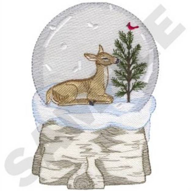 Picture of Deer By Tree Snow Globe Machine Embroidery Design