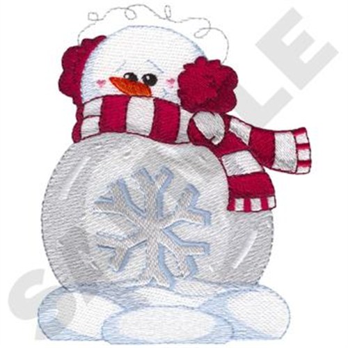 Snowman W/Snowflake Snow Globe Machine Embroidery Design