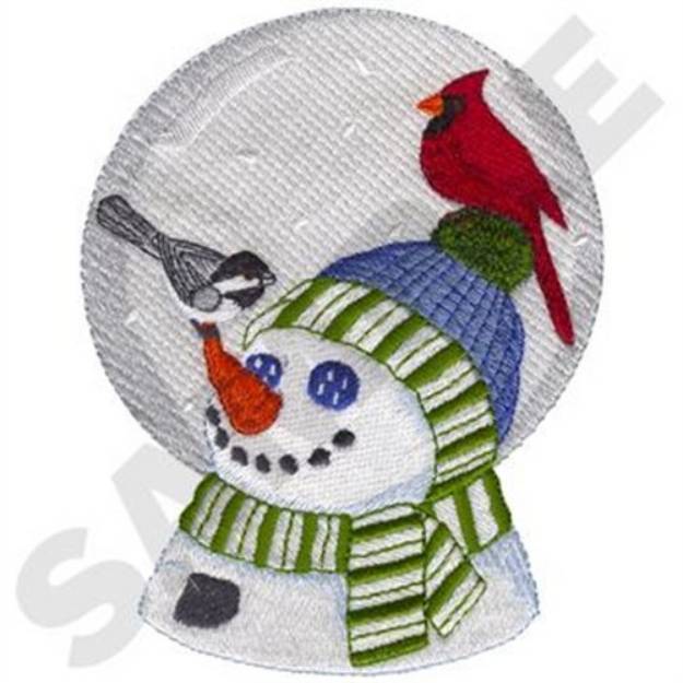 Picture of Winter Birds On Snowman Snow Globe Machine Embroidery Design