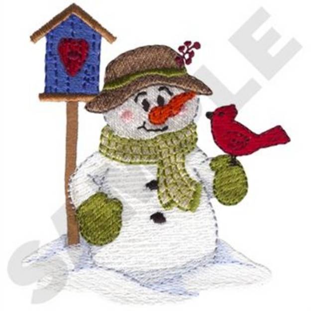 Picture of Snowman W/Birdhouse Machine Embroidery Design