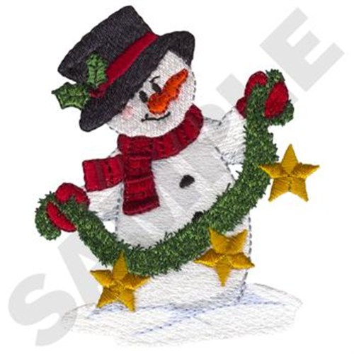 Snowman W/Garland Machine Embroidery Design