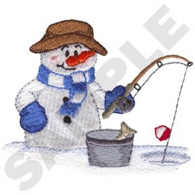 Picture of Snowman Ice Fishing Machine Embroidery Design