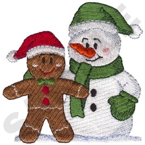 Snowman W/Gingerbread Man Machine Embroidery Design