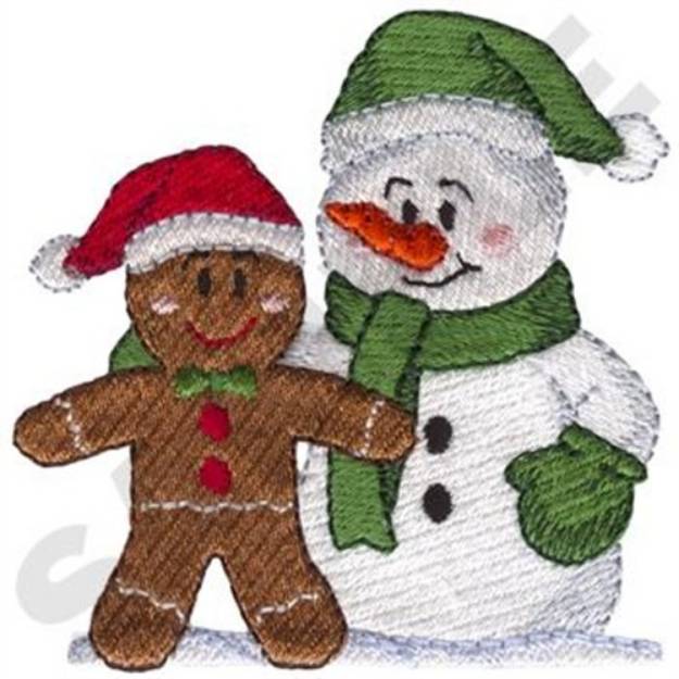 Picture of Snowman W/Gingerbread Man Machine Embroidery Design