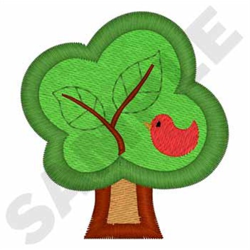 Red Bird in Tree Machine Embroidery Design
