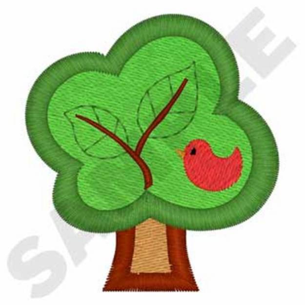 Picture of Red Bird in Tree Machine Embroidery Design