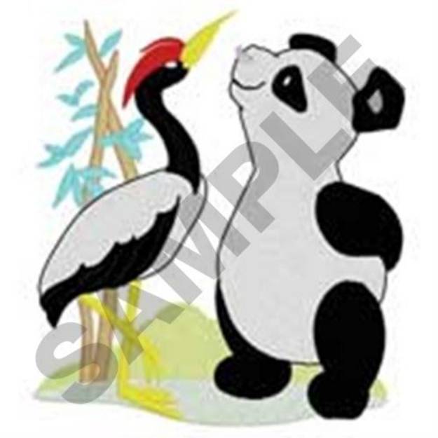 Picture of Panda with Crane Machine Embroidery Design
