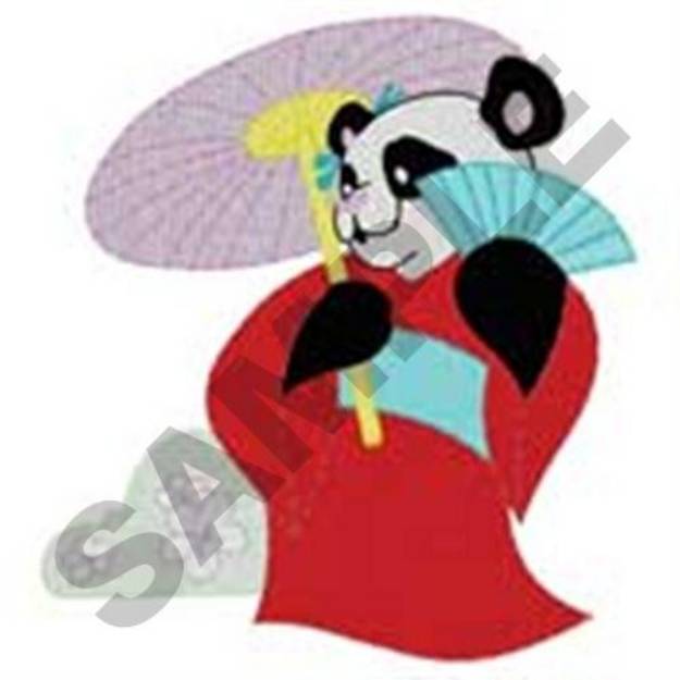 Picture of Umbrella Geisha Panda Machine Embroidery Design