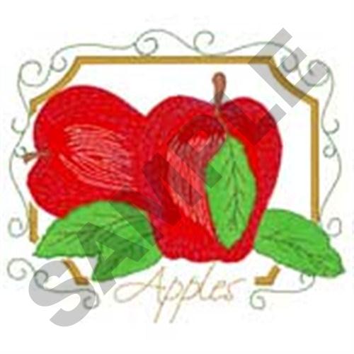 Scroll Framed Apples Machine Embroidery Design