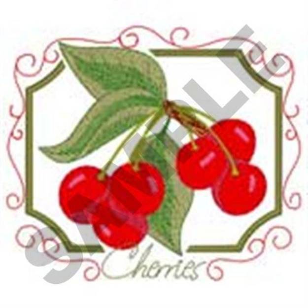 Picture of Scroll Frame Cherries Machine Embroidery Design