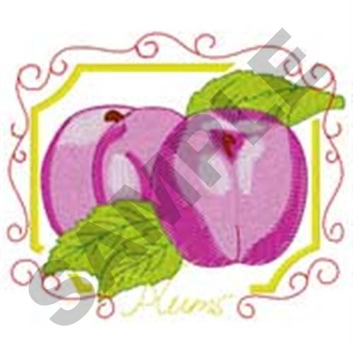 Scroll Framed Plums Machine Embroidery Design