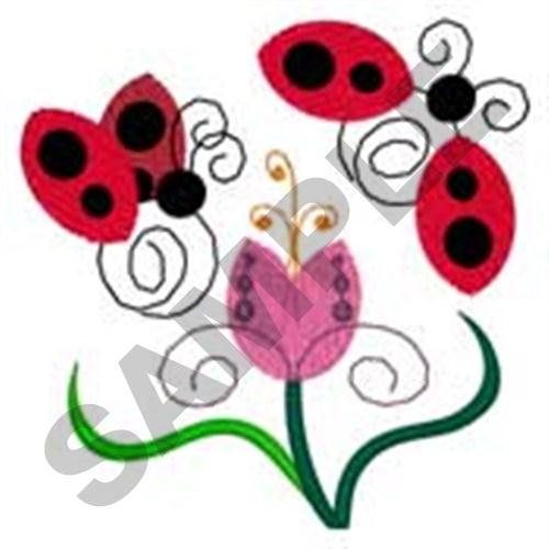 Ladybugs with Flower Machine Embroidery Design