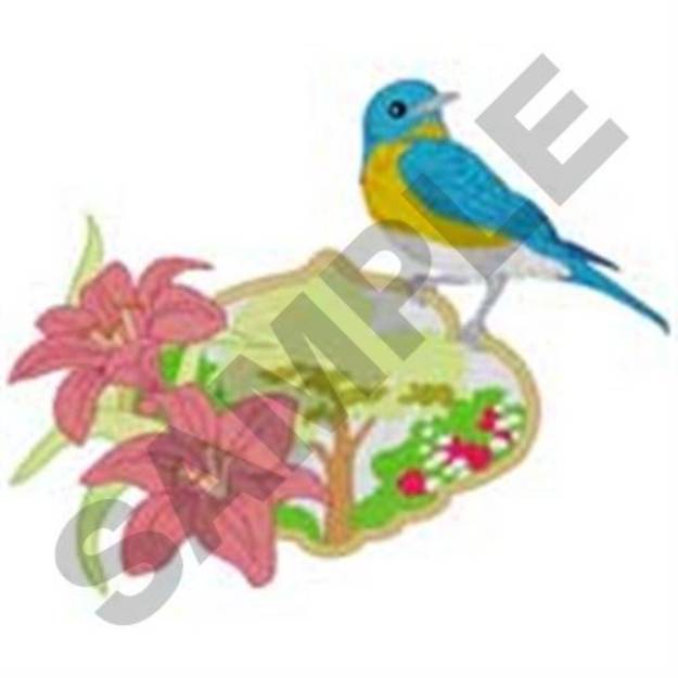 Picture of Bluebird Garden Scene Machine Embroidery Design