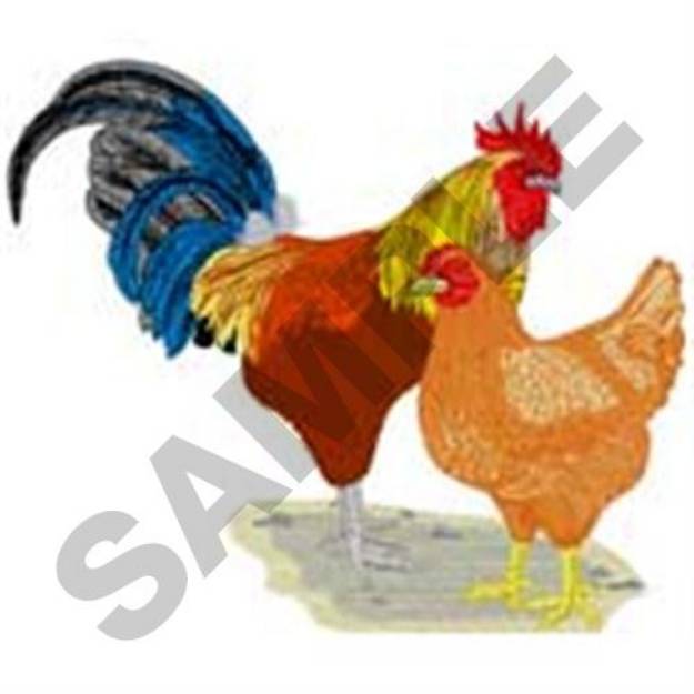 Picture of Bantam Rooster & Hen Machine Embroidery Design