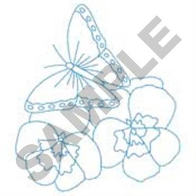 Picture of Butterfly On Pansies Machine Embroidery Design