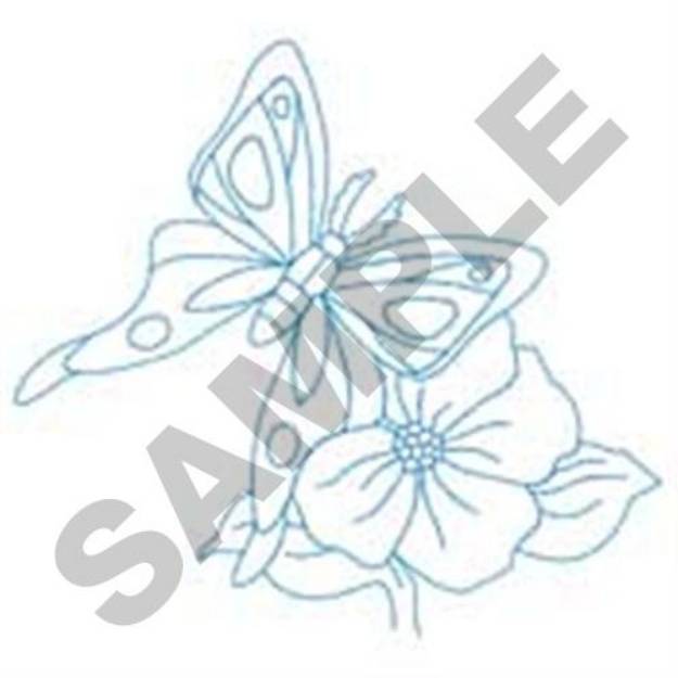 Picture of Butterfly On Prairie Rose Machine Embroidery Design