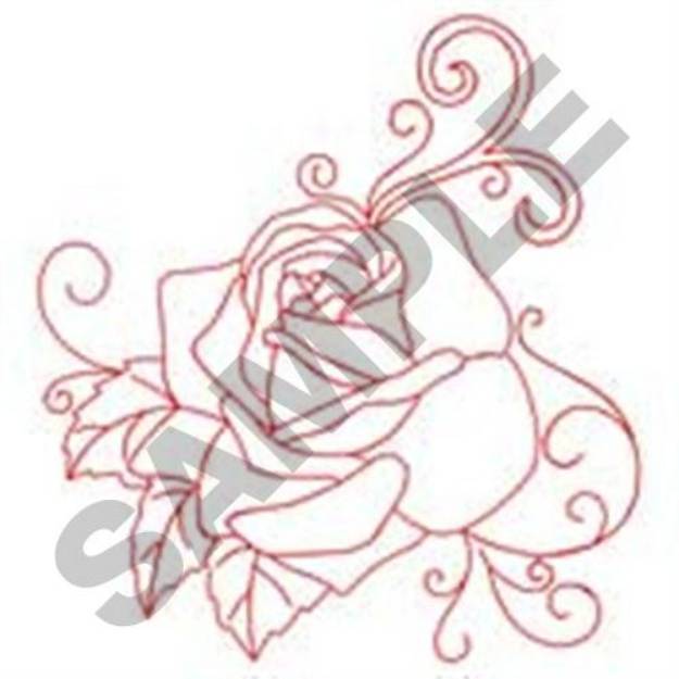 Picture of Rose with Swirls Machine Embroidery Design